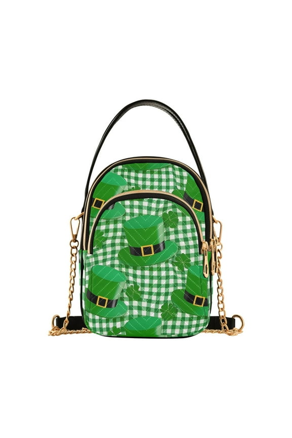 Women Clover Hats on Checkered Chain Crossbody Bags Shoulder Handbag Phone Purse
