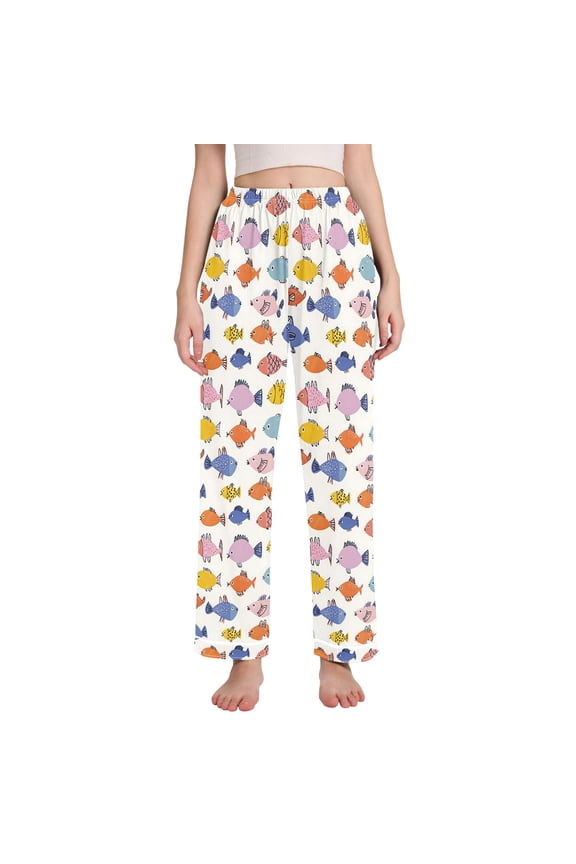 Women Colorful Cartoon Fish Pajamas Pants Lounge Bottoms Pjs with Pockets XXL