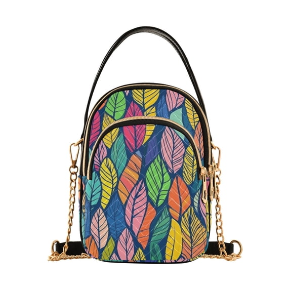 joogoo Women Colorful Leaves Chain Crossbody Bags Shoulder Handbag Phone Purse