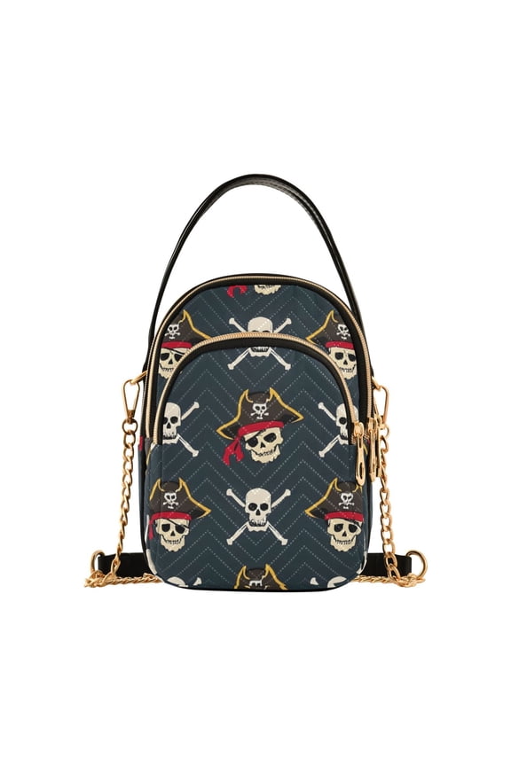 Women Cool Skull Pattern Chain Crossbody Bags Shoulder Handbag Phone Purse