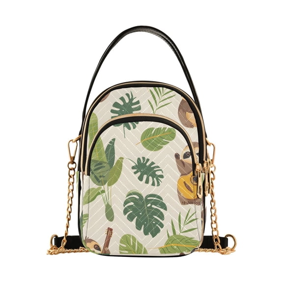 joogoo Women Cool Sloth Play Guitar Chain Crossbody Bags Shoulder Handbag Phone Purse