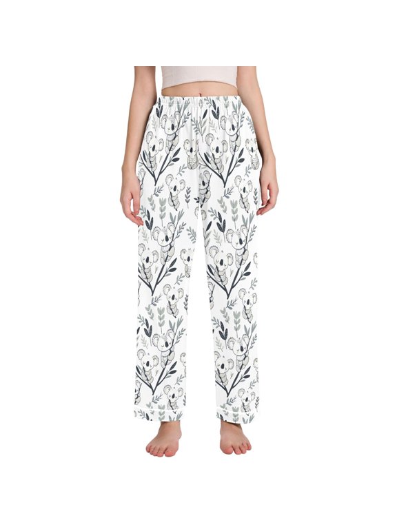 Women Cute Bear on Branch Pajamas Pants Lounge Bottoms Pjs with Pockets M