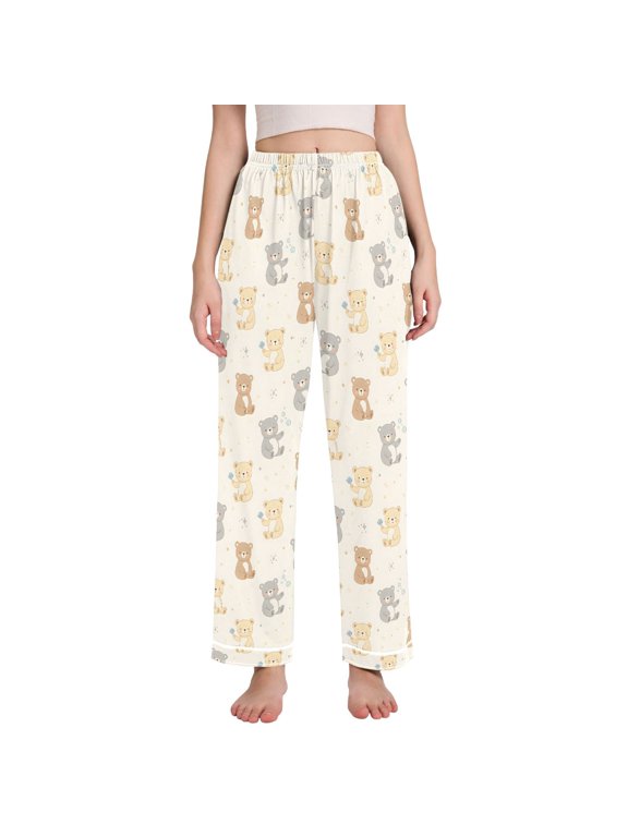 Women Cute Bears Pajamas Pants Lounge Bottoms Pjs with Pockets S