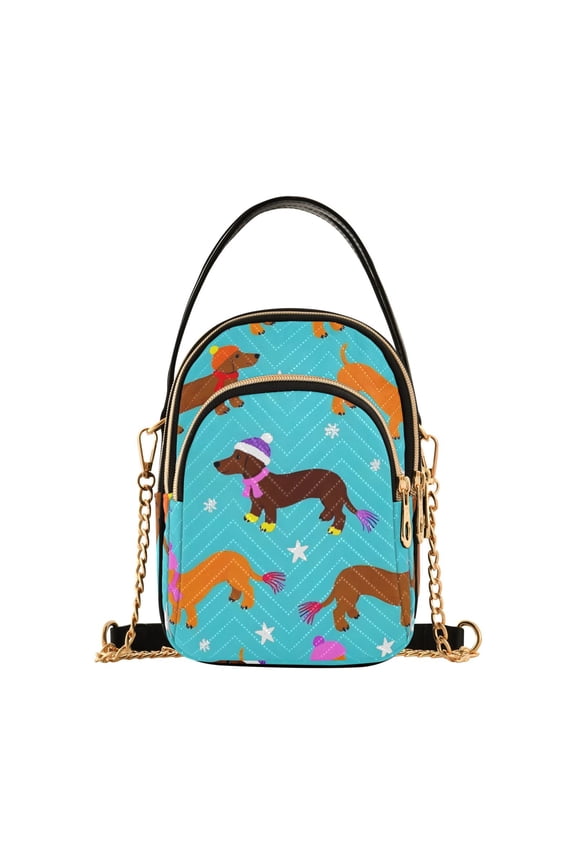Women Cute Dachshund Dog Chain Crossbody Bags Shoulder Handbag Phone Purse