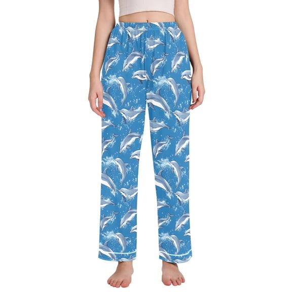 joogoo Women Cute Dolphins Pajamas Pants Lounge Bottoms Pjs with Pockets M