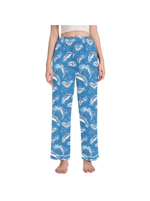 Women Cute Dolphins Pajamas Pants Lounge Bottoms Pjs with Pockets M