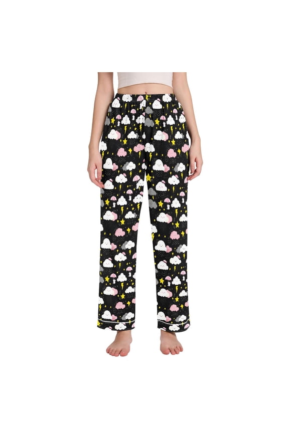 Women Cute Stars Cloud Pajamas Pants Lounge Bottoms Pjs with Pockets M