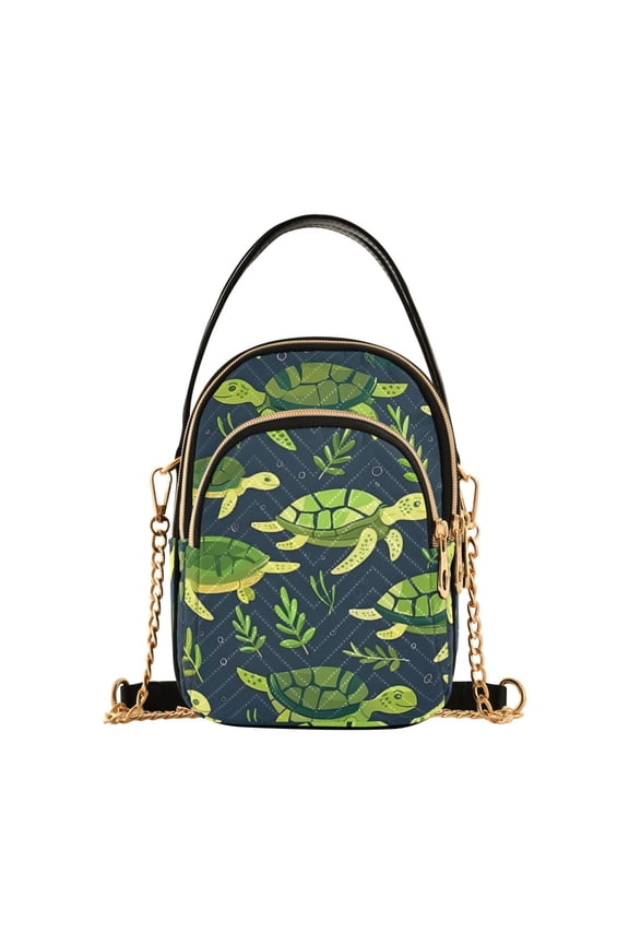 Women Cute Turtles Seaweed Leaf Chain Crossbody Bags Shoulder Handbag Phone Purse