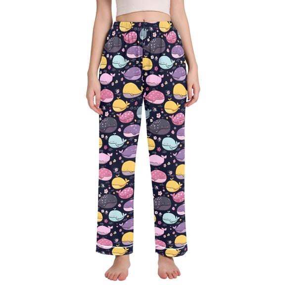 joogoo Women Cute Whale Cartoon Pajamas Pants Lounge Bottoms Pjs with Pockets XXL