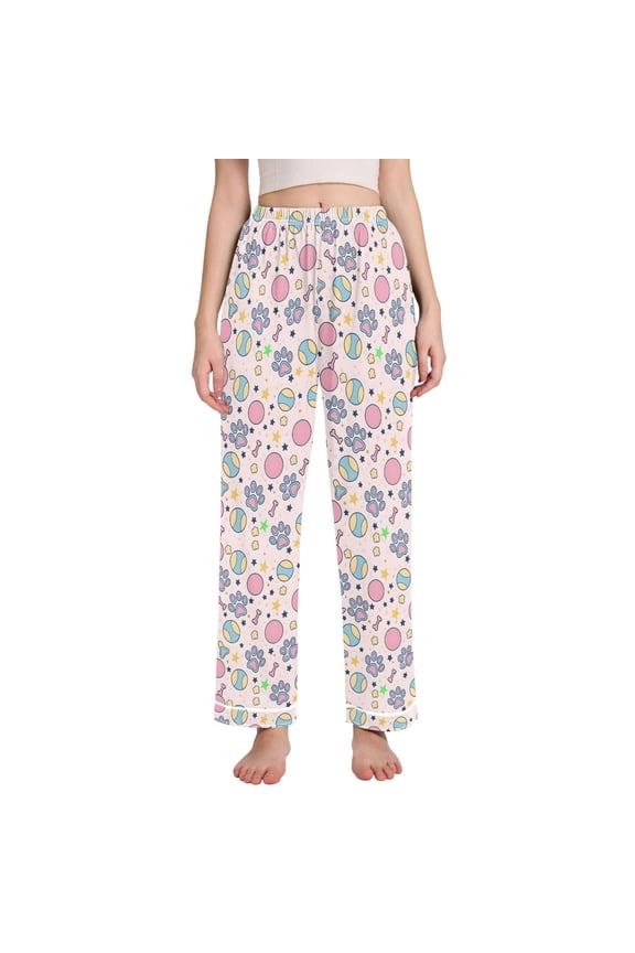 Women Dog Paws and Bones Pajamas Pants Lounge Bottoms Pjs with Pockets M