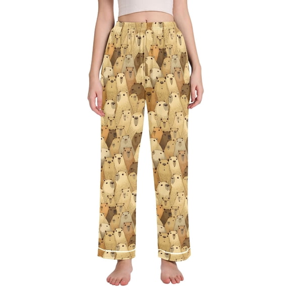 joogoo Women Doodle Capybara Pajamas Pants Lounge Bottoms Pjs with Pockets XXL