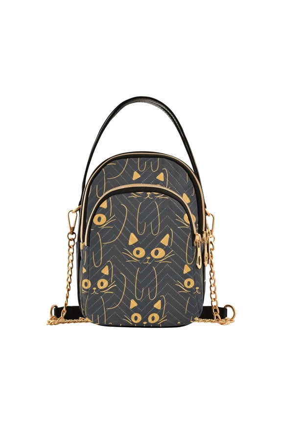 Women Doodle Cats Chain Crossbody Bags Shoulder Handbag Phone Purse