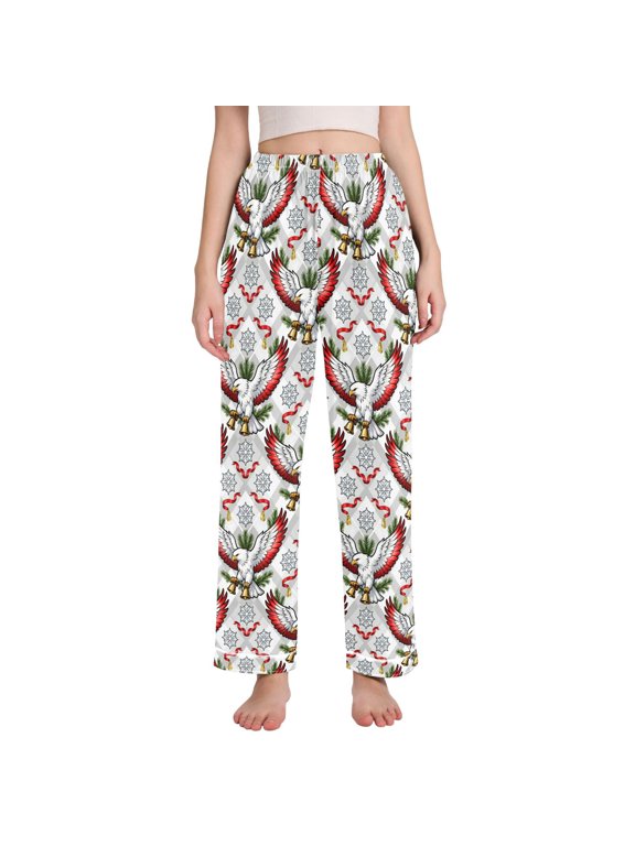 Women Eagles Snowflakes Pajamas Pants Lounge Bottoms Pjs with Pockets L