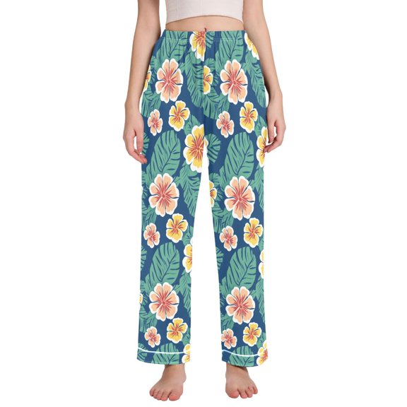 joogoo Women Elegant Tropical Floral-h6 Pajamas Pants Lounge Bottoms Pjs with Pockets L