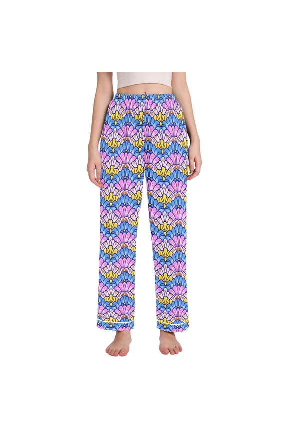 Women Fantasy Mermaid Scale Floral Pajamas Pants Lounge Bottoms Pjs with Pockets XXL