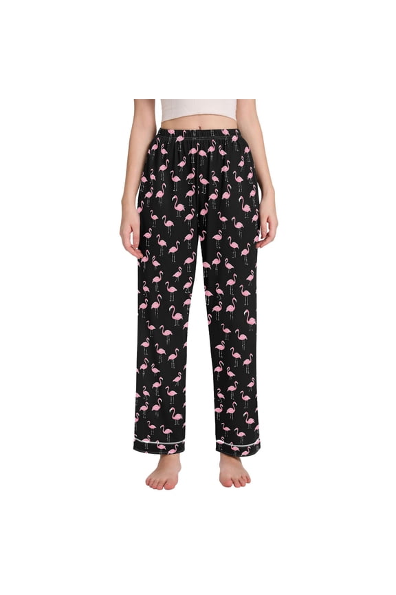 Women Flamingo Black-h1 Pajamas Pants Lounge Bottoms Pjs with Pockets XXL