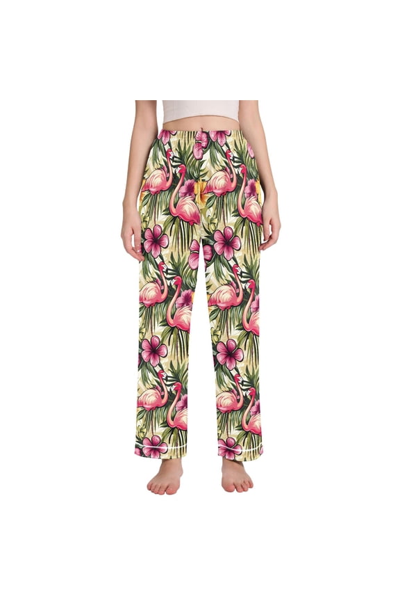 Women Flamingo Flowers Pajamas Pants Lounge Bottoms Pjs with Pockets XXL