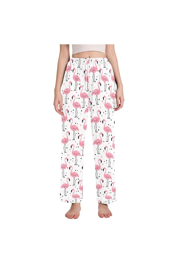 Women Flamingo Polka Dots Pajamas Pants Lounge Bottoms Pjs with Pockets S