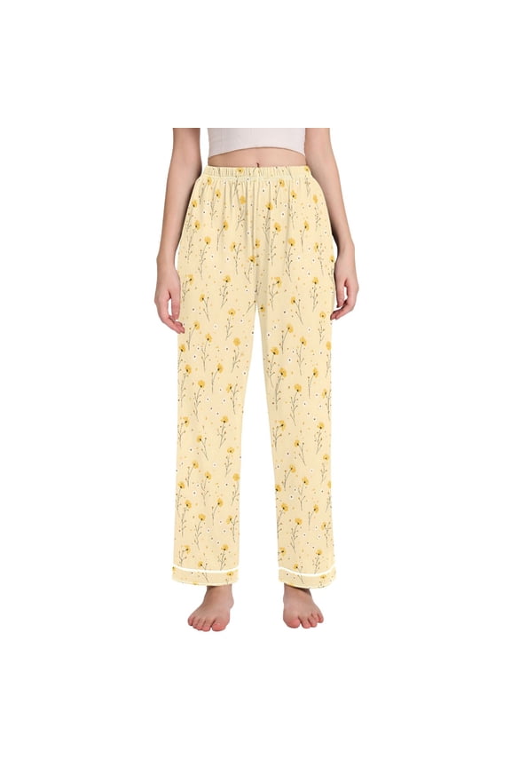 Women Floral Pattern Pajamas Pants Lounge Bottoms Pjs with Pockets XL