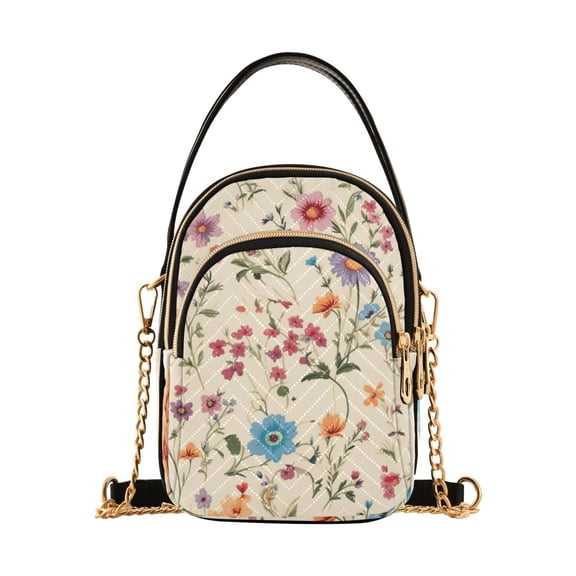 joogoo Women Floral on Beige Chain Crossbody Bags Shoulder Handbag Phone Purse