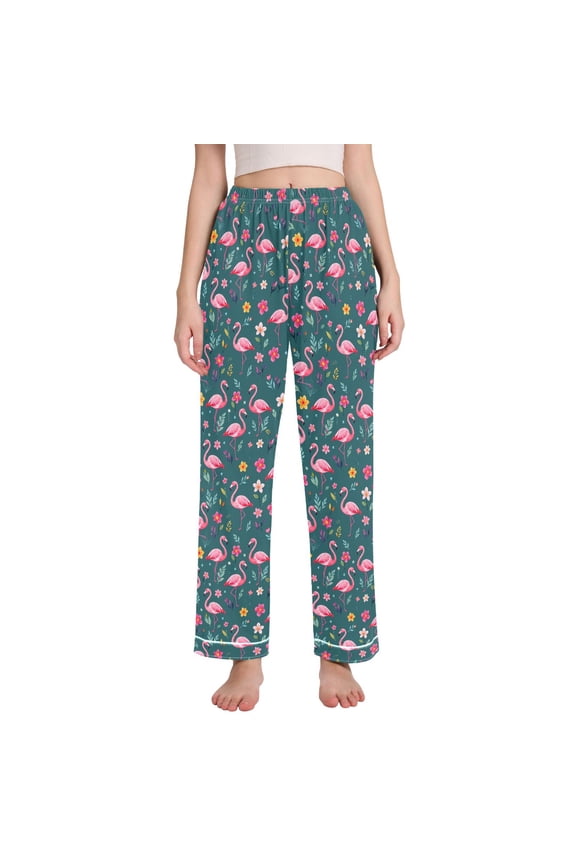 Women Flowers Flamingo Leaves Pajamas Pants Lounge Bottoms Pjs with Pockets S