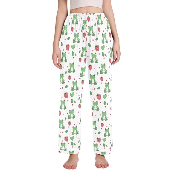 joogoo Women Frog Strawberry Pajamas Pants Lounge Bottoms Pjs with Pockets S
