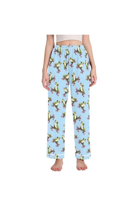 Women Frogs Playing Skateboard Pajamas Pants Lounge Bottoms Pjs with Pockets XXL