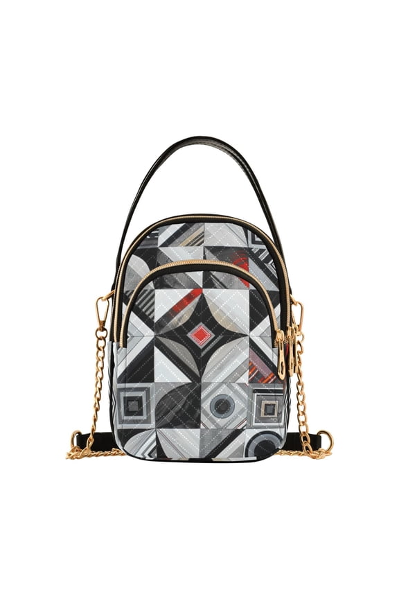 Women Geometric Plaid Checkered Pattern Chain Crossbody Bags Shoulder Handbag Phone Purse