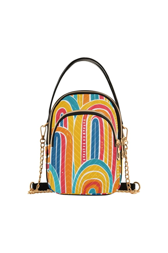Women Geometric Rainbow Colorful Chain Crossbody Bags Shoulder Handbag Phone Purse