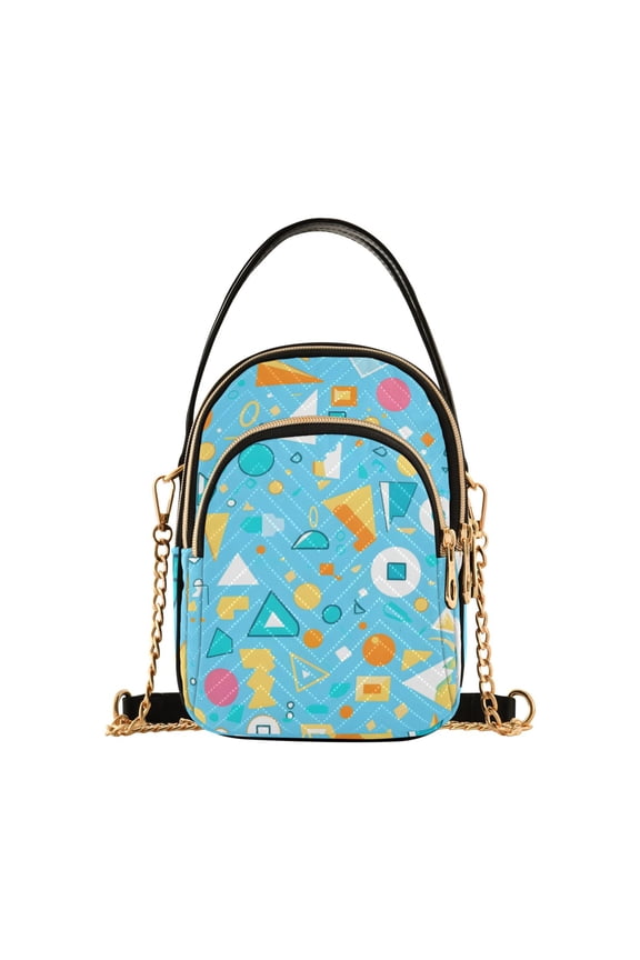 Women Geometrical Triangle Item Pattern Chain Crossbody Bags Shoulder Handbag Phone Purse