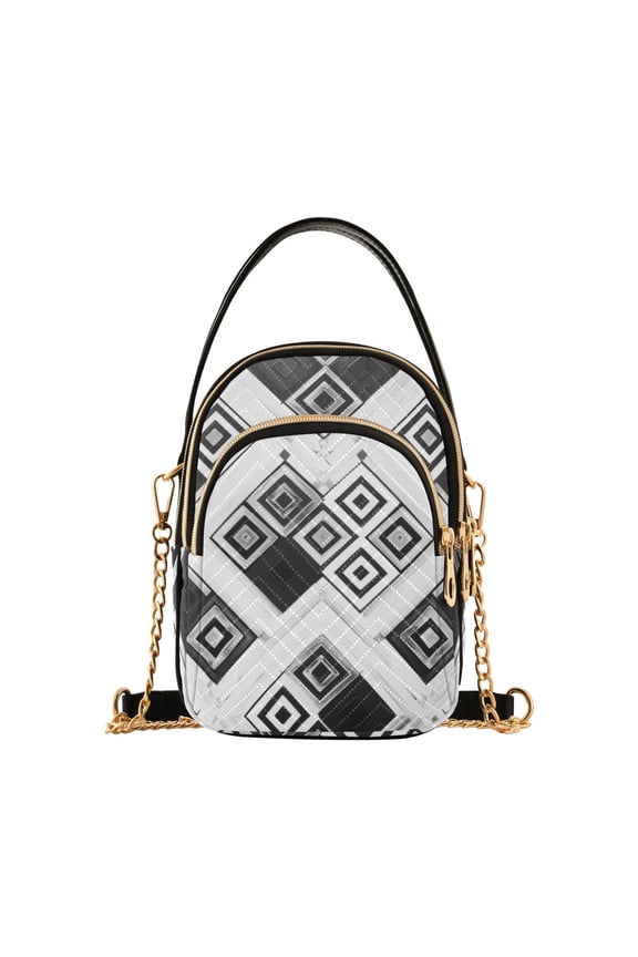Women Geometry Funny Plaid Pattern Chain Crossbody Bags Shoulder Handbag Phone Purse