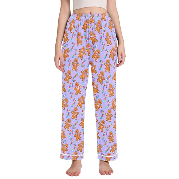joogoo Women Gingerbread Man Candy Cane Pajamas Pants Lounge Bottoms Pjs with Pockets M