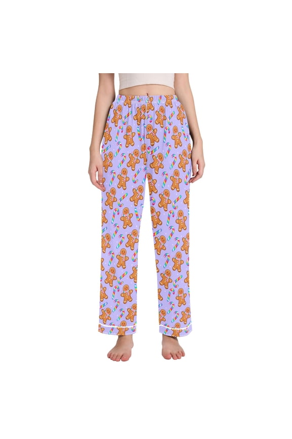 Women Gingerbread Man Candy Cane Pajamas Pants Lounge Bottoms Pjs with Pockets M