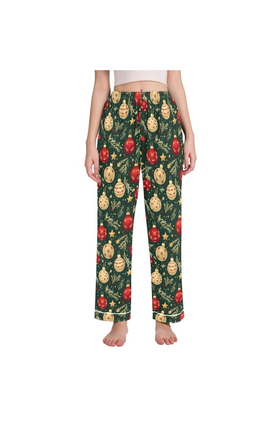 Women Golden Christmas Balls Pajamas Pants Lounge Bottoms Pjs with Pockets XXL