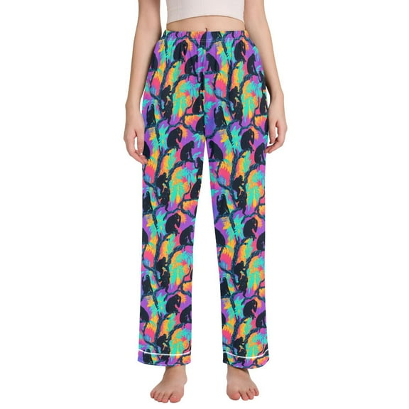 joogoo Women Gorillas Tie Dye Palm Pajamas Pants Lounge Bottoms Pjs with Pockets L