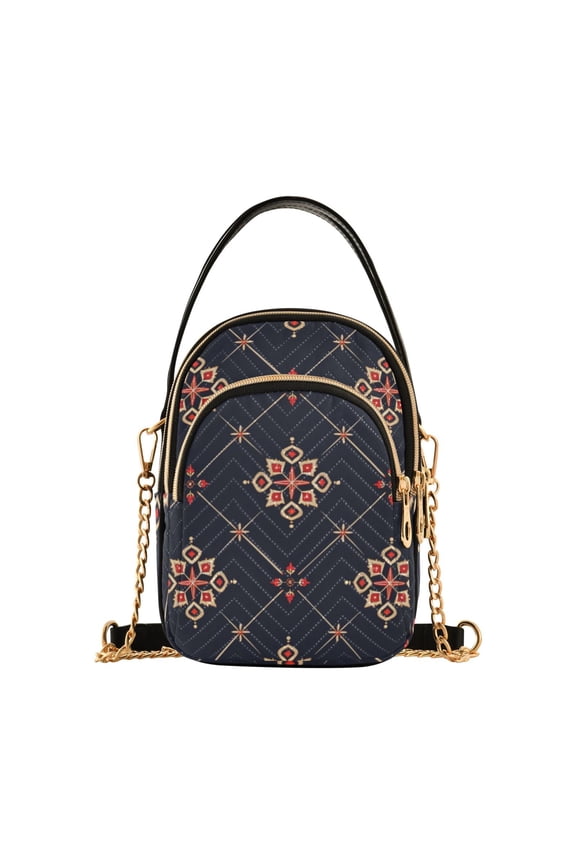 Women Graffiti Checkered Grid Pattern Chain Crossbody Bags Shoulder Handbag Phone Purse