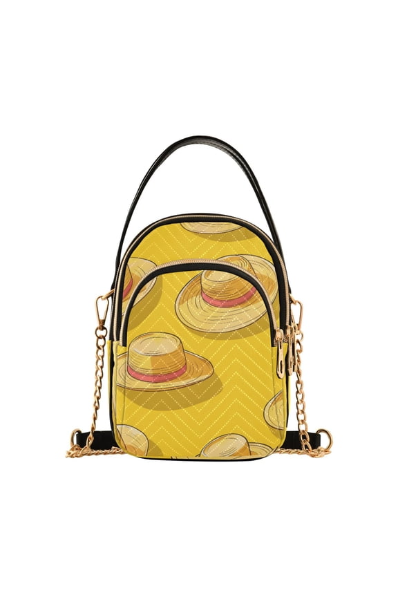 Women Hat on Yellow Chain Crossbody Bags Shoulder Handbag Phone Purse