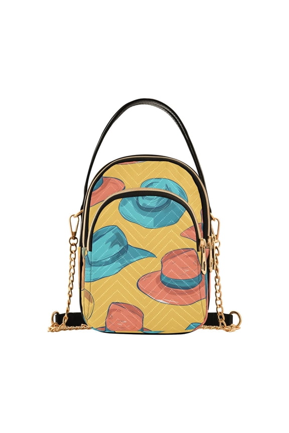 Women Hats on Yellow Chain Crossbody Bags Shoulder Handbag Phone Purse