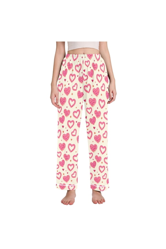 Women Heart Donuts Pajamas Pants Lounge Bottoms Pjs with Pockets M