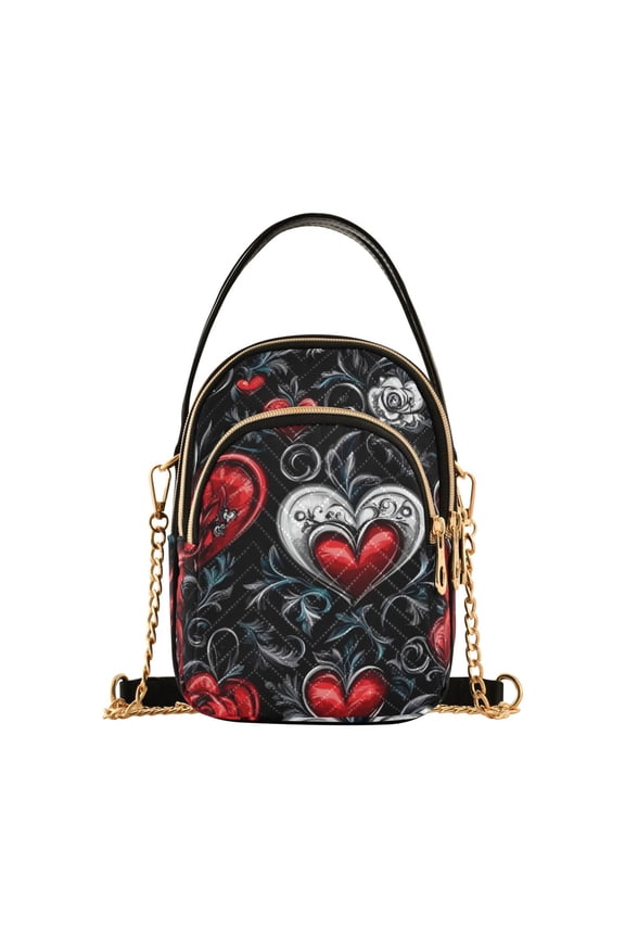 Women Hearts Roses Flower Chain Crossbody Bags Shoulder Handbag Phone Purse