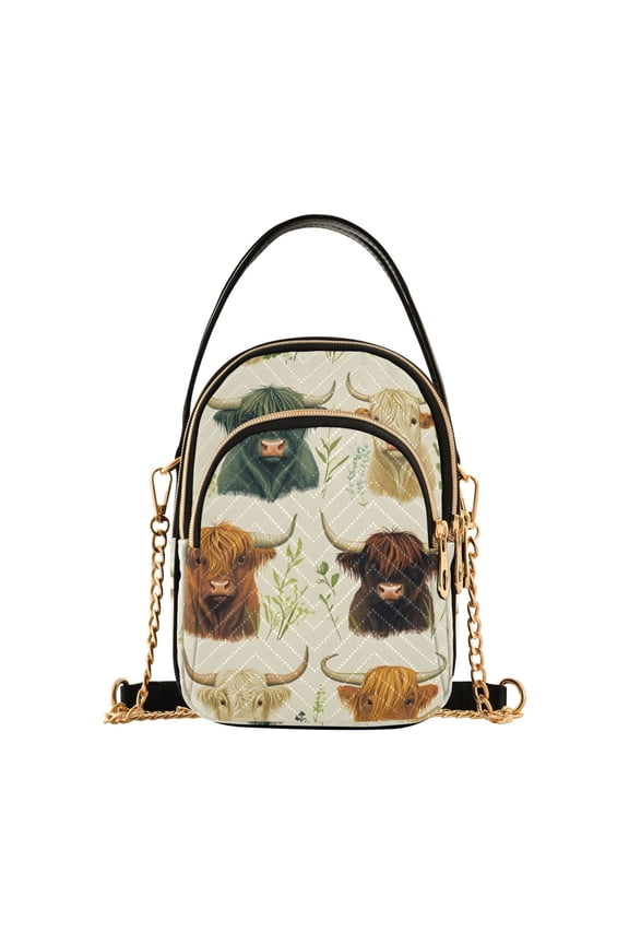 Women Highland Cattles Chain Crossbody Bags Shoulder Handbag Phone Purse