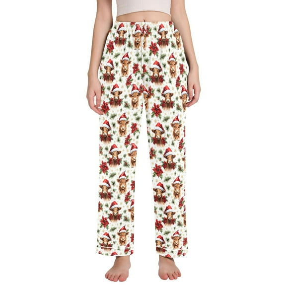 joogoo Women Highland Cow Christmas Pajamas Pants Lounge Bottoms Pjs with Pockets XXL