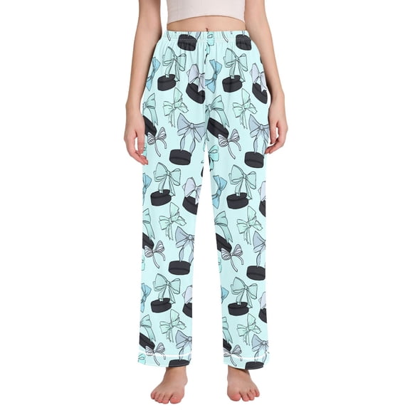 joogoo Women Hockey Pucks and Bows Pajamas Pants Lounge Bottoms Pjs with Pockets M