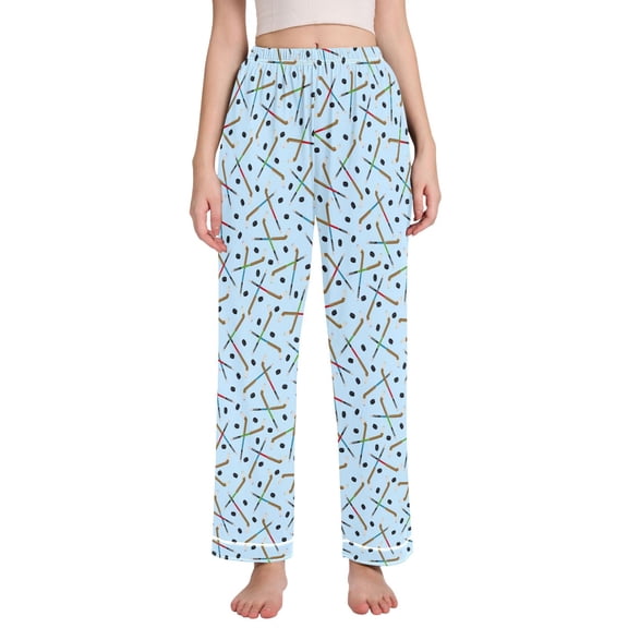 joogoo Women Ice Hockey Stick Pajamas Pants Lounge Bottoms Pjs with Pockets L