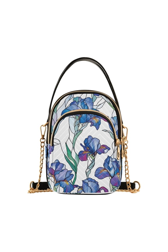 Women Irises Flowers Chain Crossbody Bags Shoulder Handbag Phone Purse
