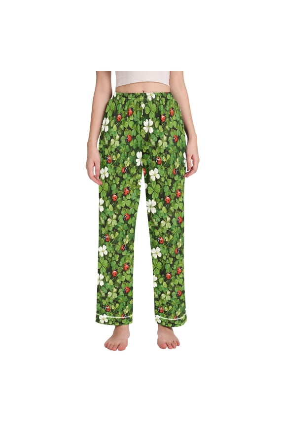 Women Ladybugs Clover Flowers Pajamas Pants Lounge Bottoms Pjs with Pockets XXL
