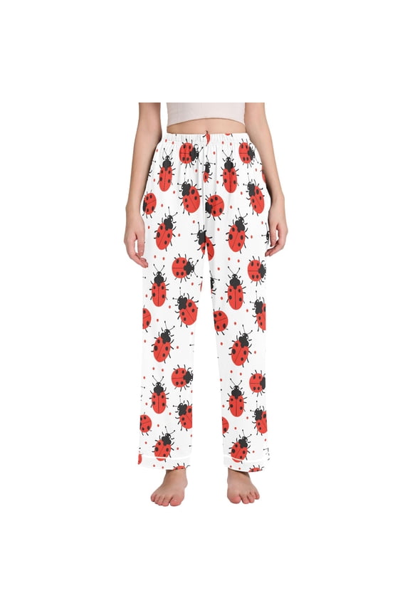 Women Ladybugs Polka Dots Pajamas Pants Lounge Bottoms Pjs with Pockets XXL
