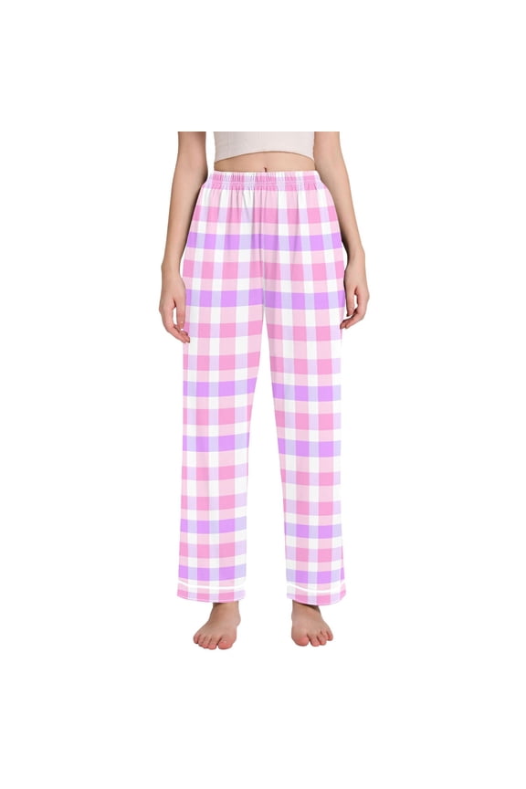 Women Lavender Checkered Pajamas Pants Lounge Bottoms Pjs with Pockets XXL