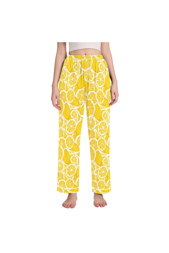 Women Lemon Fruits Pajamas Pants Lounge Bottoms Pjs with Pockets XXL