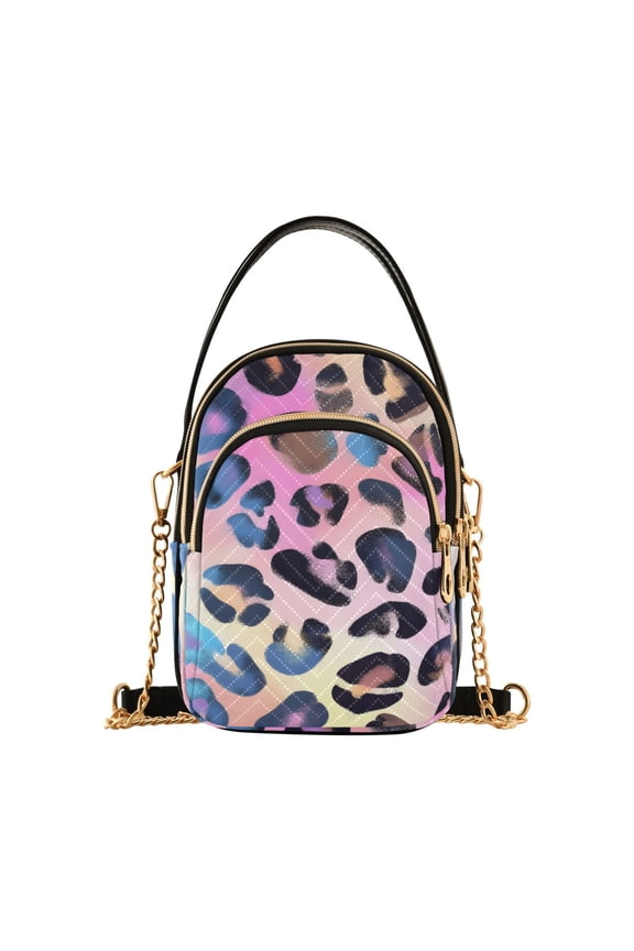Women Leopard-a2 Print Chain Crossbody Bags Shoulder Handbag Phone Purse